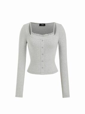 Cider Light Gray Long-Sleeve Buttoned Layered-Look Top